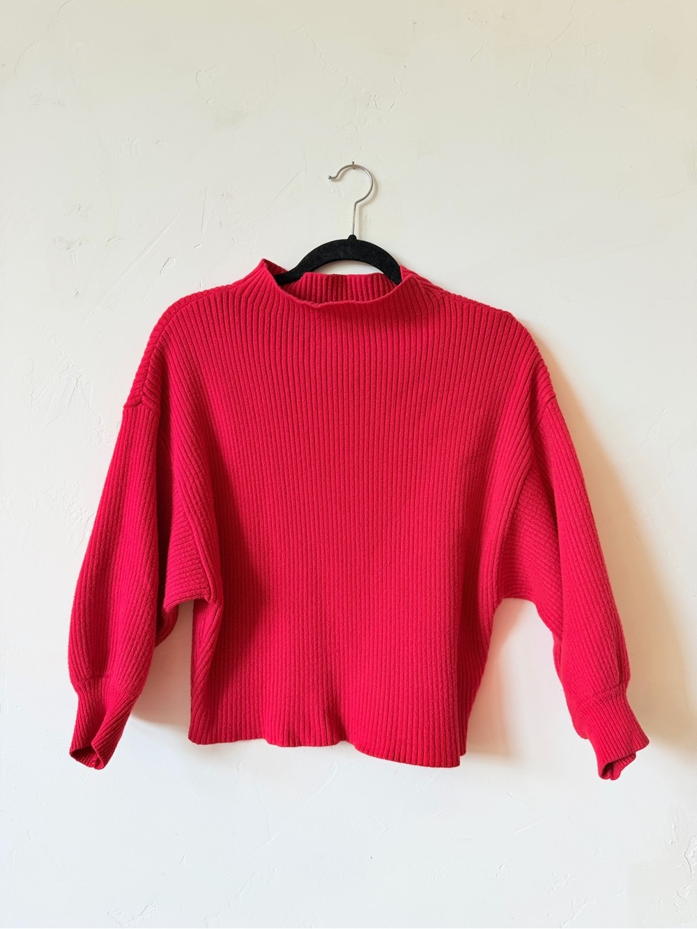 Line + Dot Red Ribbed Mock-Neck Sweater